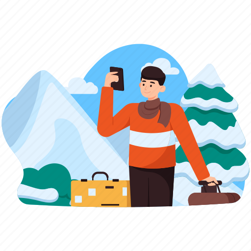 Winter, traveler, christmas, snow, journey, man, vacation illustration - Download on Iconfinder