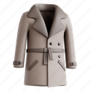 overcoat, formal winter overcoat, stylish outer layer, cold-weather fashion, winter outwear, 3d icon, 3d illustration, 3d render 