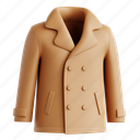 coat, pea coat, classic naval style, double-breasted winter fashion, timeless outerwear, winter outwear, 3d icon, 3d illustration, 3d render 
