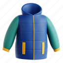 puffer, coat, puffer coat, quilted outerwear, winter warmth, winter outwear, 3d icon, 3d illustration, 3d render 