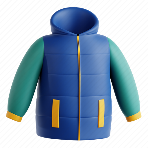 Puffer, coat, puffer coat, quilted outerwear, winter warmth, winter outwear, 3d icon 3D illustration - Download on Iconfinder