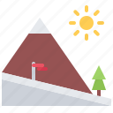mountain, sun, flag, track, winter, sports