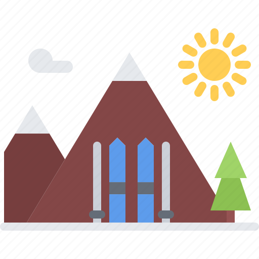 Mountain, sun, flag, track, tree, winter, sports icon - Download on Iconfinder