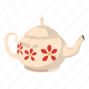 cartoon, flower, pot, tea, teapot, utensil, winnter