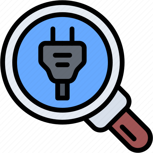 Plug, wire, cable, search, magnifier, computer, technology icon - Download on Iconfinder