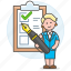 check, checklist, checkmark, clipboard, complete, employee, female, list, pen, task, woman, work 