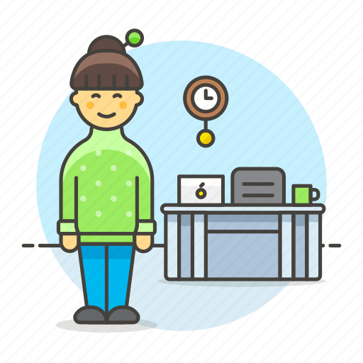 Chair, coffee, desk, employee, female, freelance, home icon - Download on Iconfinder