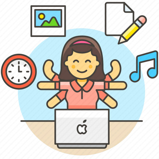 Balance, clock, desk, entertainment, female, life, multitask icon - Download on Iconfinder