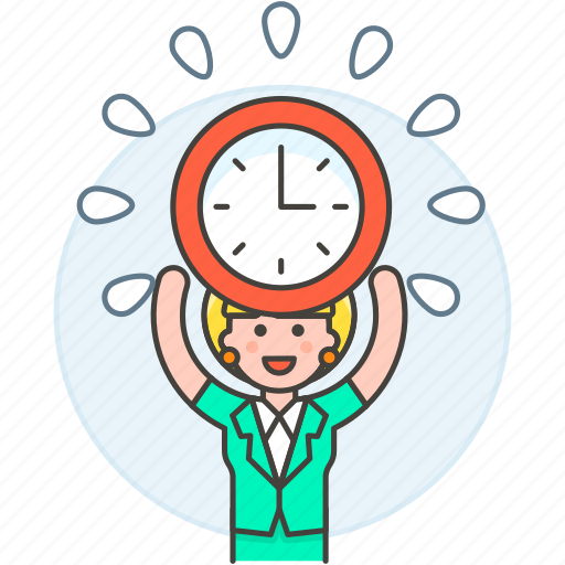 Punctuality, clock, half, deadline, workload, employee, female icon - Download on Iconfinder