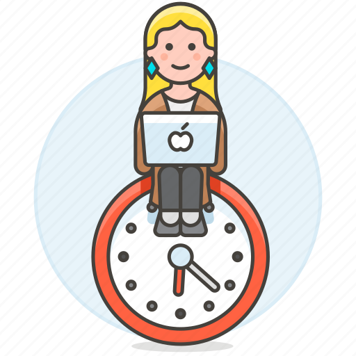 Clock, deadline, efficient, female, hours, laptop, mac icon - Download on Iconfinder