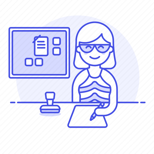 Desk, pen, job, bulletin, female, planner, paper icon - Download on Iconfinder