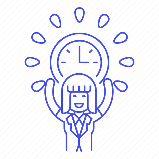 Clock, deadline, employee, energized, female, half, punctuality icon - Download on Iconfinder