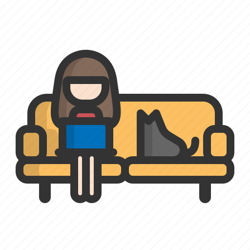 Online, quarantine, relax, social distancing, sofa, work, work from home icon - Download on Iconfinder