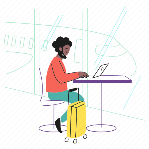Digital, nomad, working, in, airport illustration - Download on Iconfinder