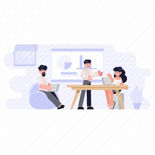 Workflow, meeting, teamwork, discussion, workspace, conversation, people illustration - Download on Iconfinder
