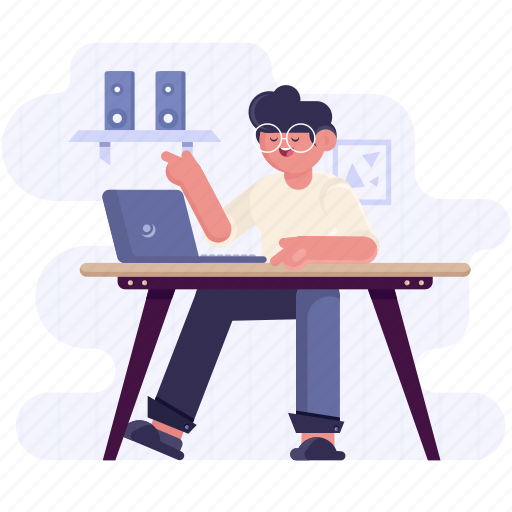Workspace, man, guy, person, desk, table, furniture illustration - Download on Iconfinder