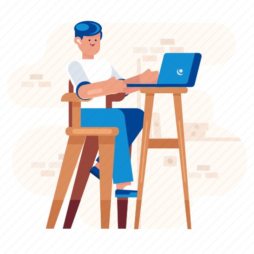 Workspace, man, guy, person, stool, bar, laptop illustration - Download on Iconfinder