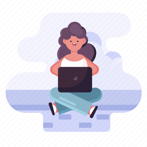 Workspace, woman, girl, person, wall, sitting, laptop illustration - Download on Iconfinder