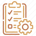 clipboard, checklist, tasks, settings, gear, management, organization, workflow