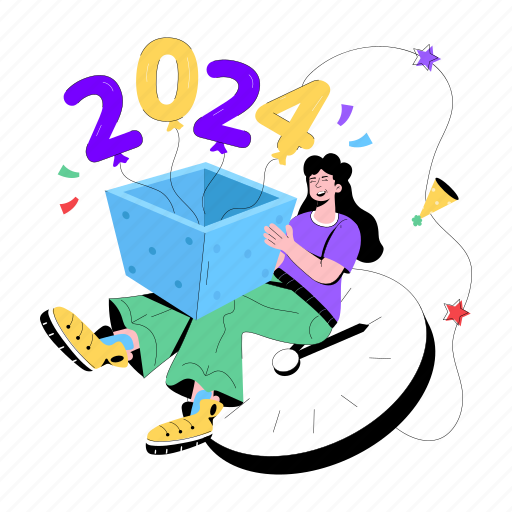 Year 2024, new year, upcoming year, annual celebration, new year countdown illustration - Download on Iconfinder