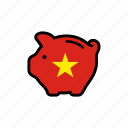 country, flag, world, nation, piggy bank, money, saving, vietnam, asian