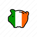 country, flag, world, nation, piggy bank, money, saving, ireland, irish