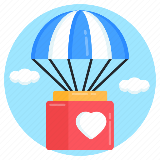 Hot air balloon, balloon delivery, heart air balloon, parachute, heart balloon delivery icon - Download on Iconfinder