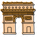 arc de triomphe, arch, buildings, france, landmarks, paris, sketch