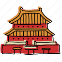 asia, beijing, buildings, china, forbidden city, landmarks, sketch