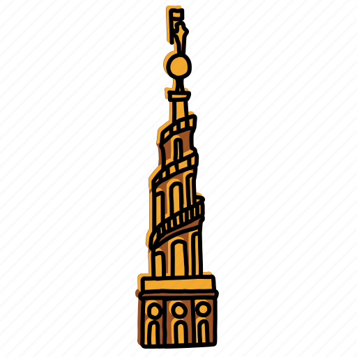 Building, buildings, copenhagen, landmarks, sketch, the church of our savior, tower icon - Download on Iconfinder