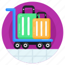 luggage cart, luggage trolley, pushcart, baggage trolley, suitcase trolley