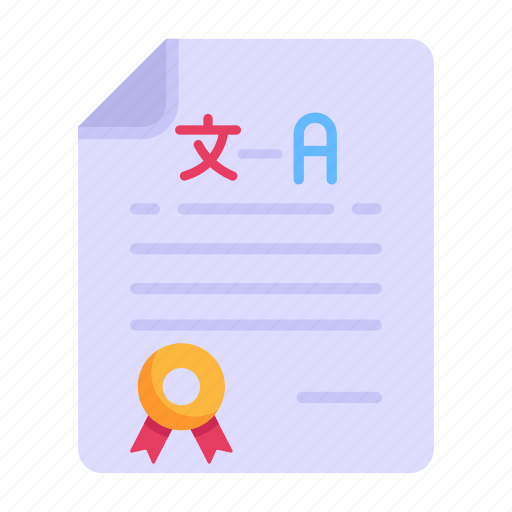 Language certificate, translation certificate, diploma, degree, document icon - Download on Iconfinder