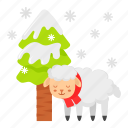 christmas, tree, sheep, snow, covered, xmas