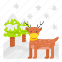 reindeer, christmas, animal, riding, trees, snow covered