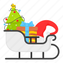 sleigh, santa, vehicle, gifts, presents, christmas tree