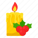 candle, berries, fire, fruits, christmas