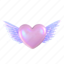 heart, wings, valentine, love, y2k, holographic, 3d