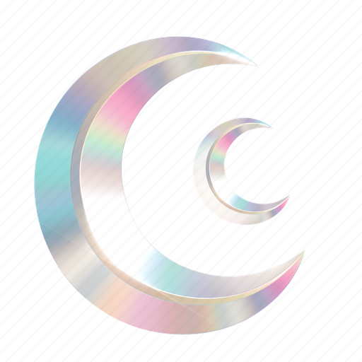 Moon, crescent, decoration, y2k, holographic, shiny, 3d icon - Download on Iconfinder