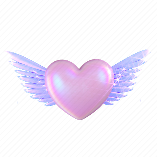 Heart, wings, valentine, love, y2k, holographic, 3d icon - Download on Iconfinder