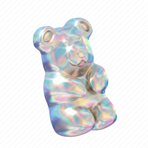 Gummy bear, jelly bear, dessert, confection, y2k, 3d, holographic icon - Download on Iconfinder