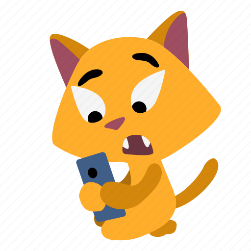 Cat, character, confused, hold, look, sitting, smart phone icon - Download on Iconfinder