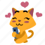 cat, girl, happy, hearts, in love, smart phone, smile 