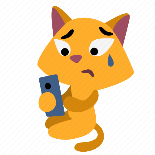 Cat, character, girl, look, sad, sitting, smart phone icon - Download on Iconfinder