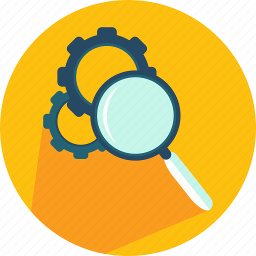 Cogwheel, engine, gear, glass, loupe, magnifying, search icon - Download on Iconfinder