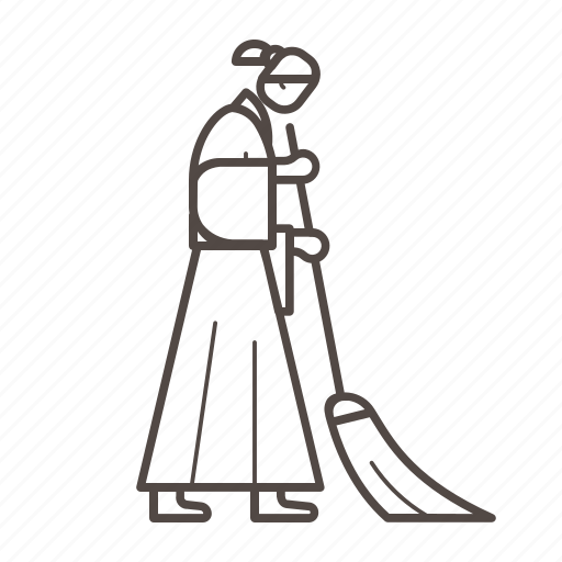 Cleaning, line, nun, sweeping, woman, working icon - Download on Iconfinder