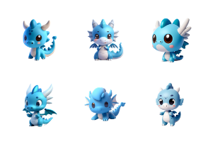 3D Blue Dragon Characters