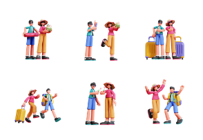 3D Character Couple Holiday Illustration