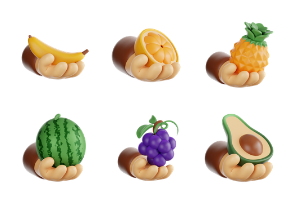 3D illutration Fruit with hand