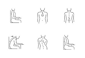 Back and posture problems icons. Linear. Outline