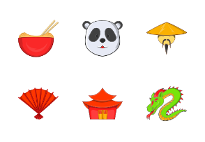 China icons set, cartoon style